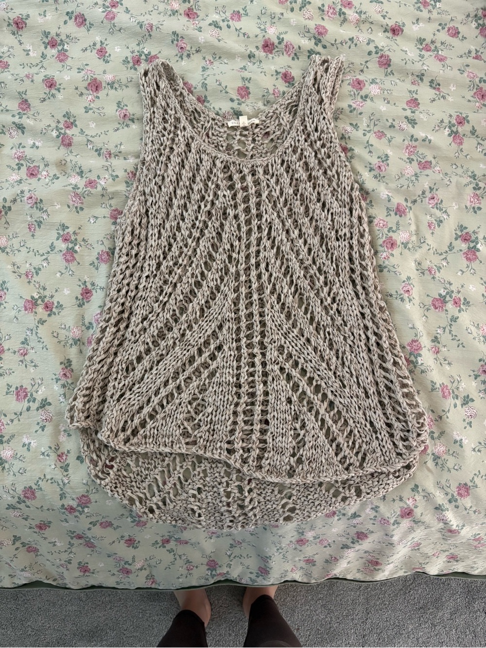 Eileen Fisher Open-Knit Taupe Tank